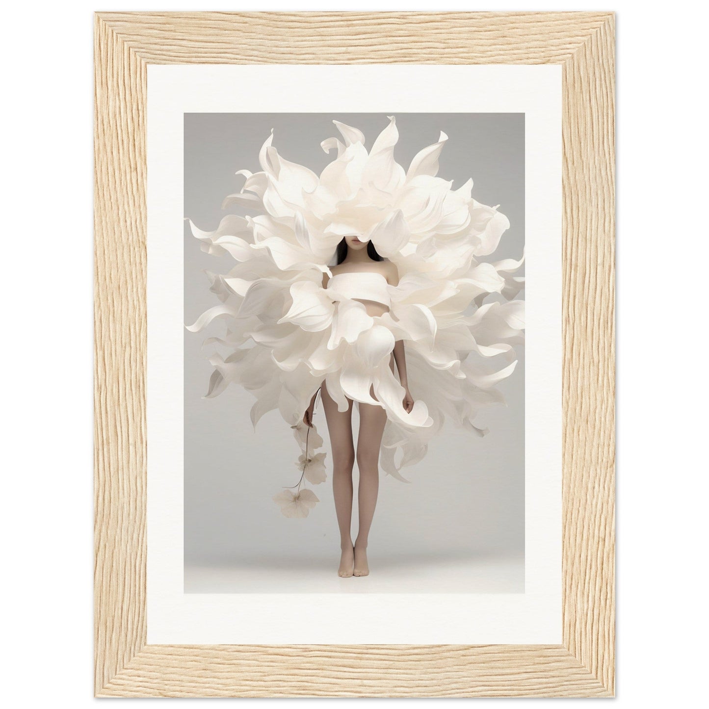 A white flower in a wooden frame