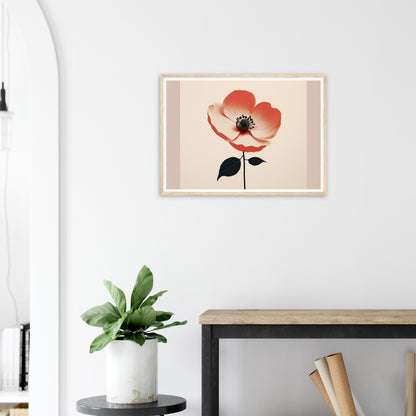 Framed artwork depicting a stylized red poppy flower with a black stem and center.