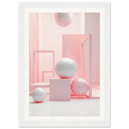 A white frame with a pink and white abstract painting