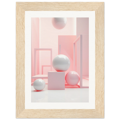 A white frame with a pink background and a white ball