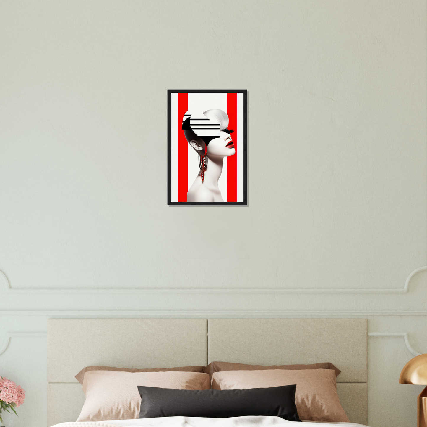 A high-quality Deep Dive The Oracle Windows™ Collection for my wall featuring a portrait of a woman with red and white stripes on her face. This artwork will transform your space.