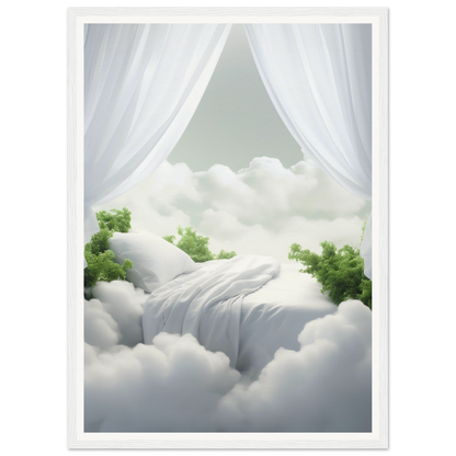 A white poster with a green tree in the clouds