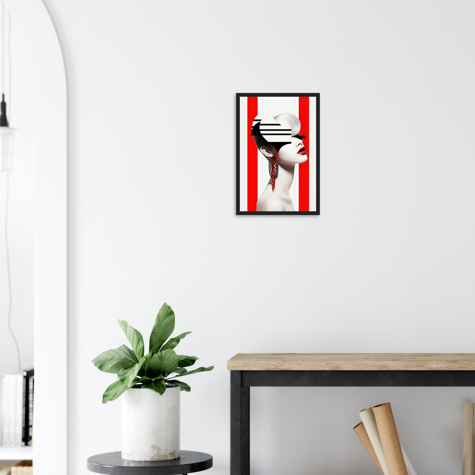 A high-quality Deep Dive The Oracle Windows™ Collection for my wall featuring a portrait of a woman with red and white stripes on her face. This artwork will transform your space.