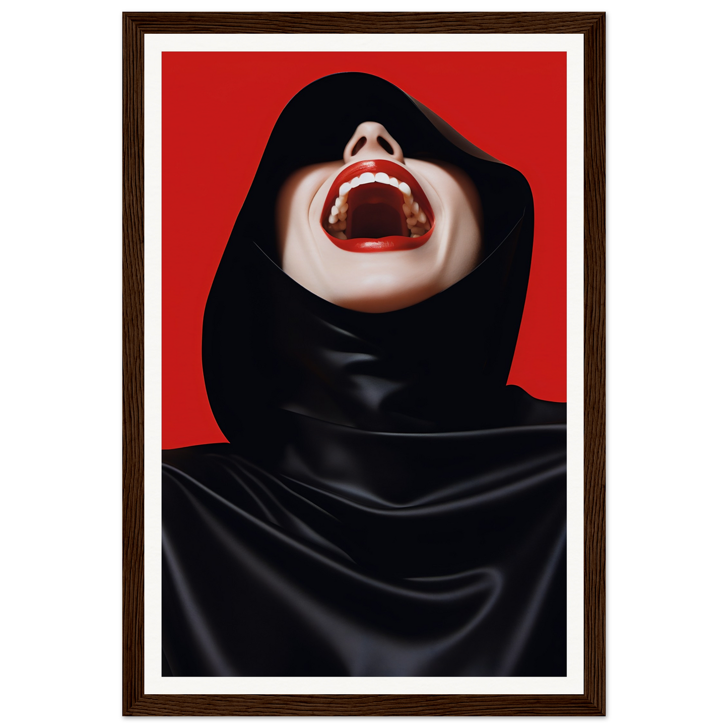 A woman in a black hoodie with her mouth open