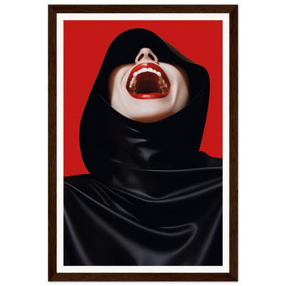 A woman in a black hoodie with her mouth open