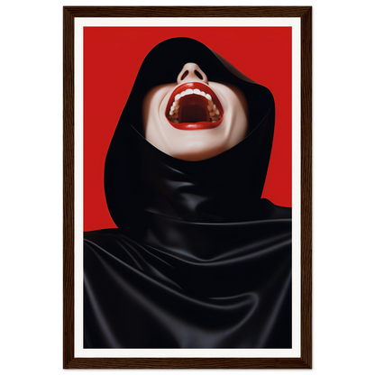 A woman with black hood and red lipstick, perfect for The Sky Made Me Laugh The Oracle Windows™ Collection wall art or a poster for my wall.