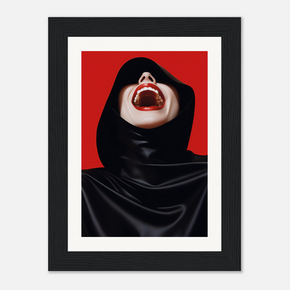 A woman in a black hoodie with her mouth open