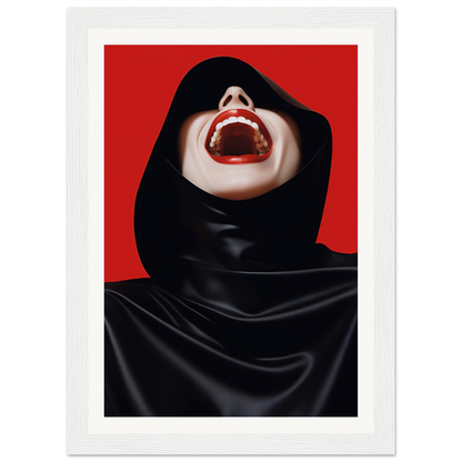 A woman in a black hoodie with red lips