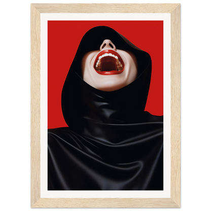 A woman in a black hoodie with red lips