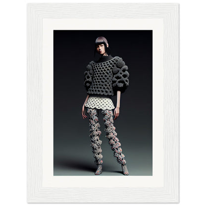 A black framed print of a woman in a Crochet Addict Anonymous C The Oracle Windows™ Collection is a high-quality, AI-generated art that can transform your space.