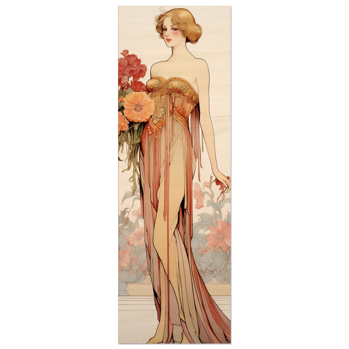 A woman in a dress with flowers