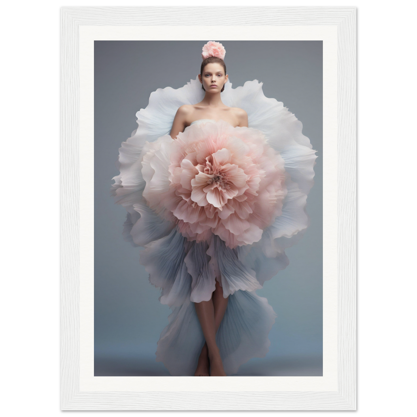 An image of a woman in a dress with a large pink flower, perfect as Fragments of Forever The Oracle Windows™ Collection to transform your space.