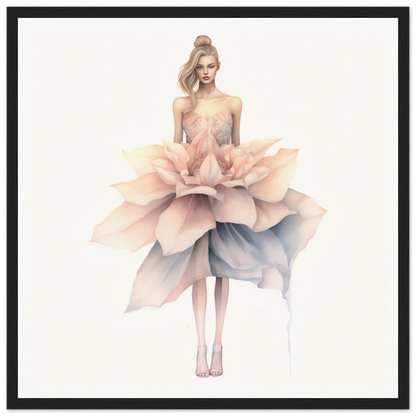 An illustration of a woman in a flower dress, transformed into an "A Flower And A Lover Aquarelles D The Oracle Windows™ Collection" art, perfect to decorate your space.