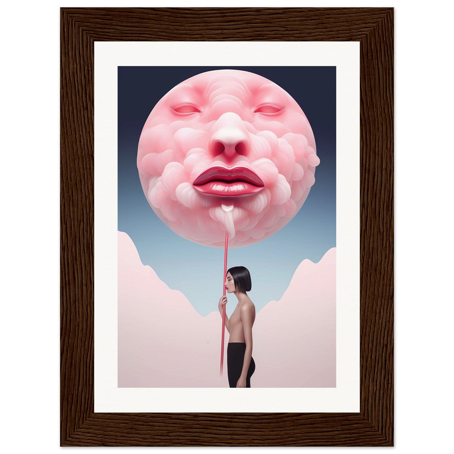 A woman with a giant pink bubble in her mouth