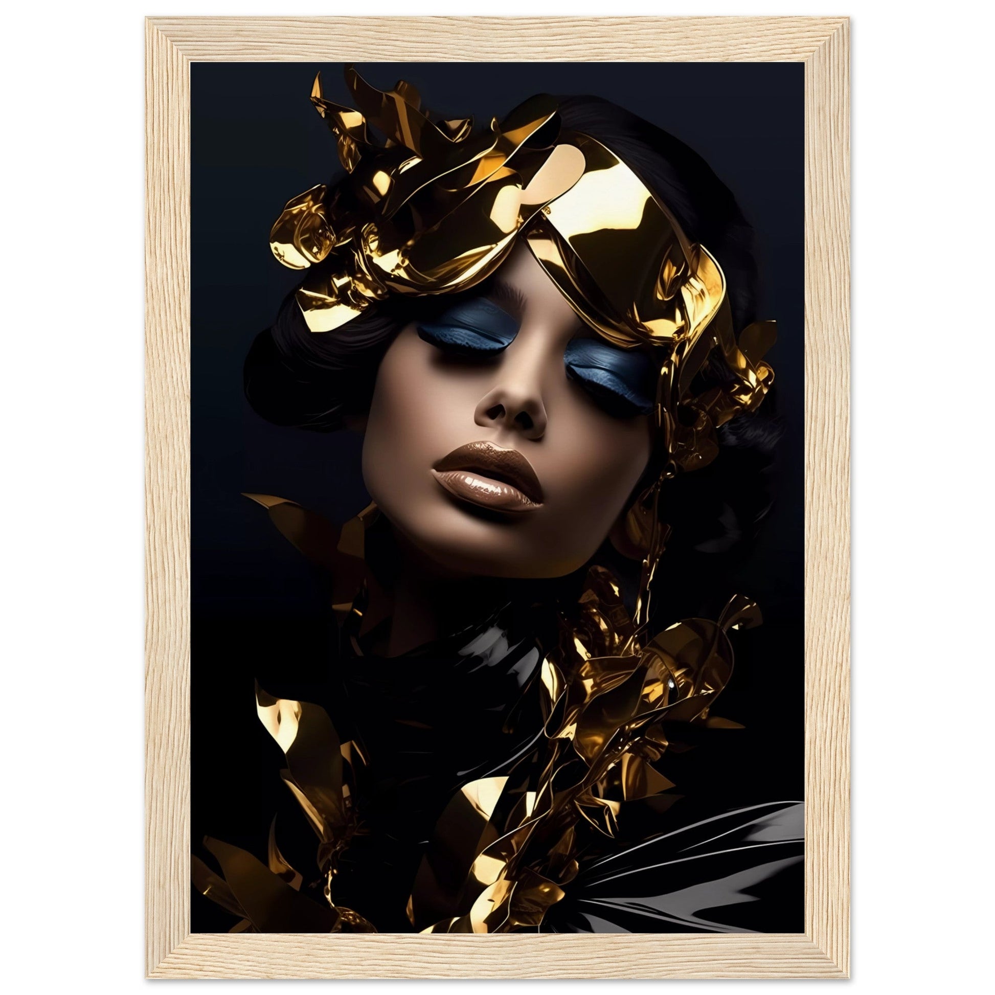 A high quality poster of a woman with gold and black makeup, It Is Gold The Oracle Windows™ Collection, a fashion wall art.