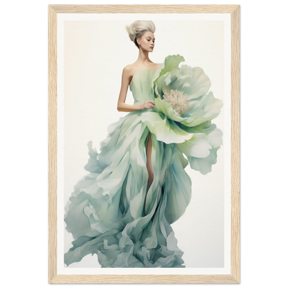 A woman in a green dress with a large flower