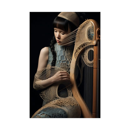 A woman playing a harp