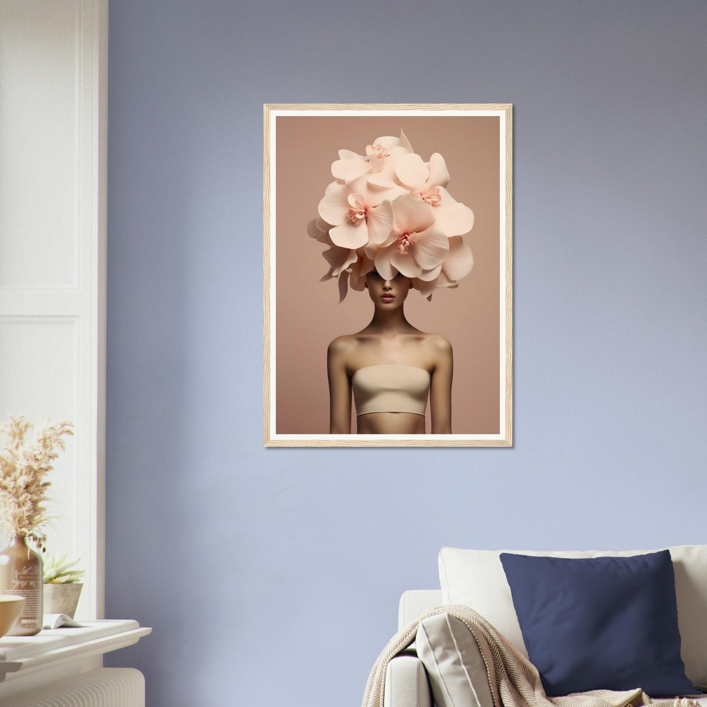 A woman with a large flower on her head