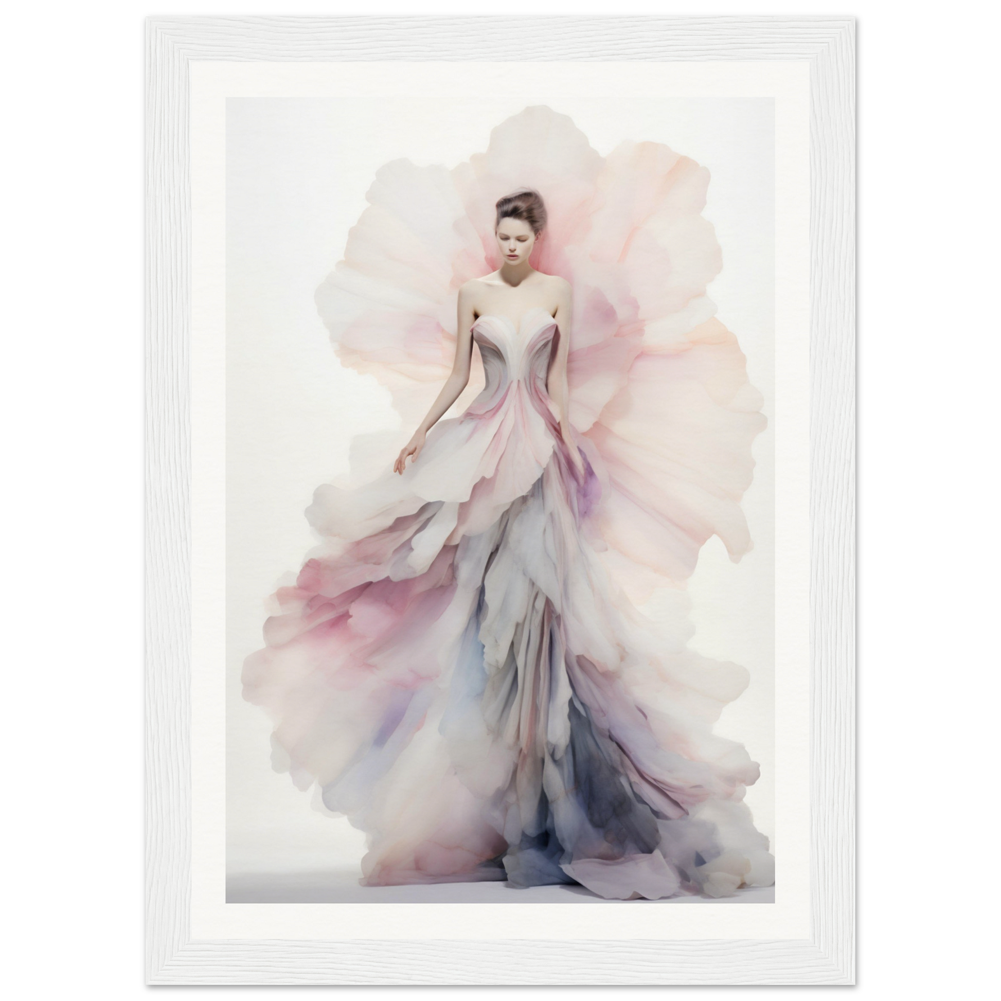 An image of a woman in a pink and purple dress, transformed into high quality AI generated art, perfect for Limestone Lament The Oracle Windows™ Collection wall art.