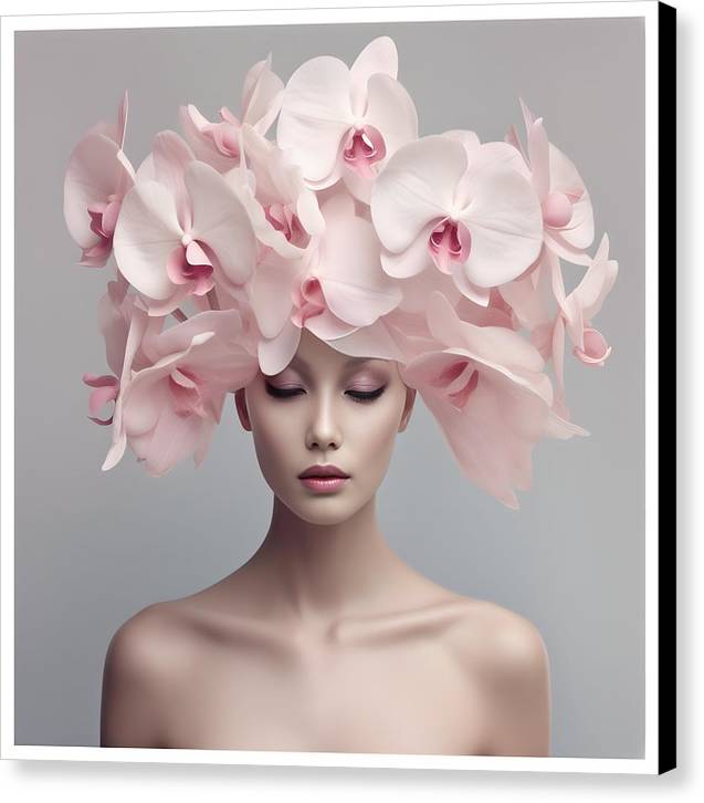 Pink orchidhead a - canvas print - 8 x / black / glossy