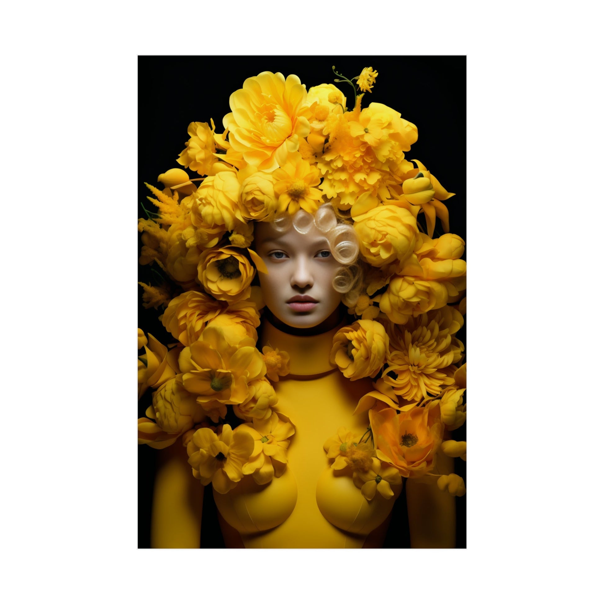 A woman with yellow flowers on her head