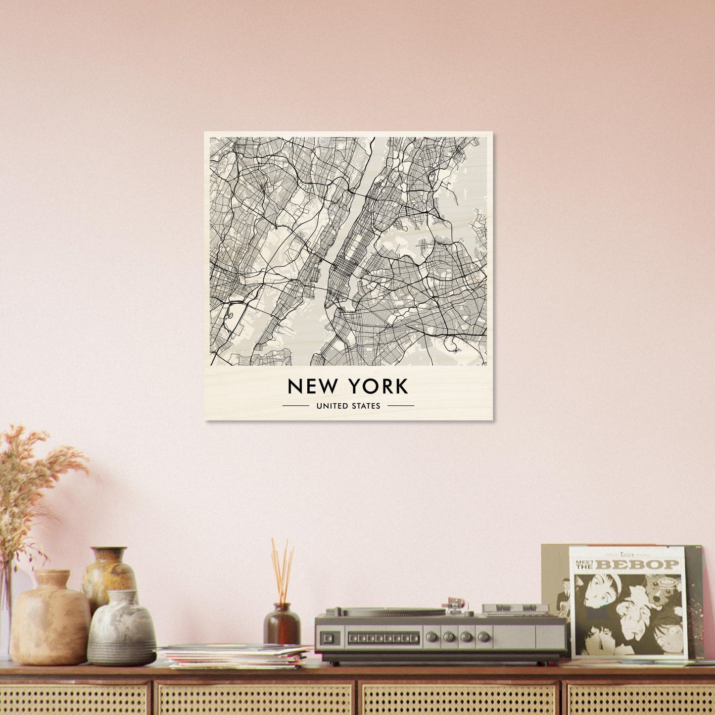 Map of New York City displayed as wall art.